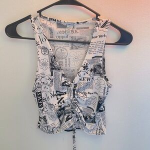 Newspaper pattern cropped tank top. Brand new